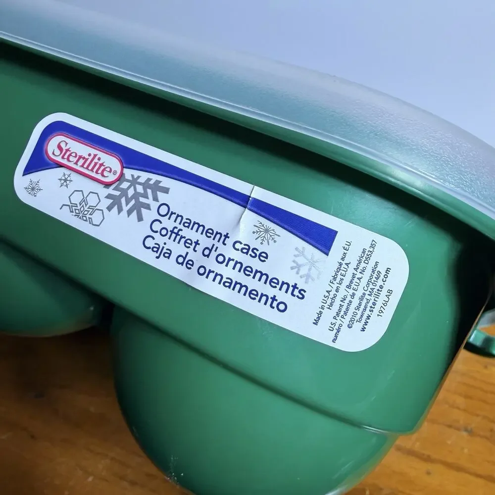 2 Green Sterilite Ornament Storage Box Case 20 Piece Hinged Lid Snap Closure 20